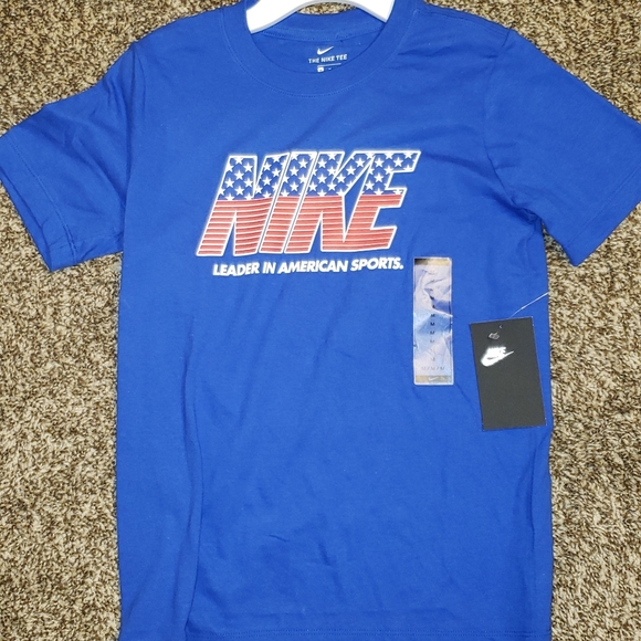 red white & blue nike shirt